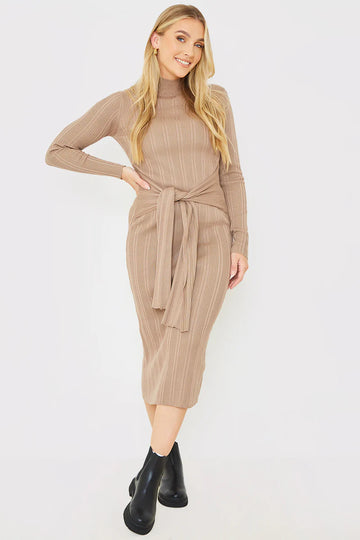 Belted Rib Knitted Midi Dress